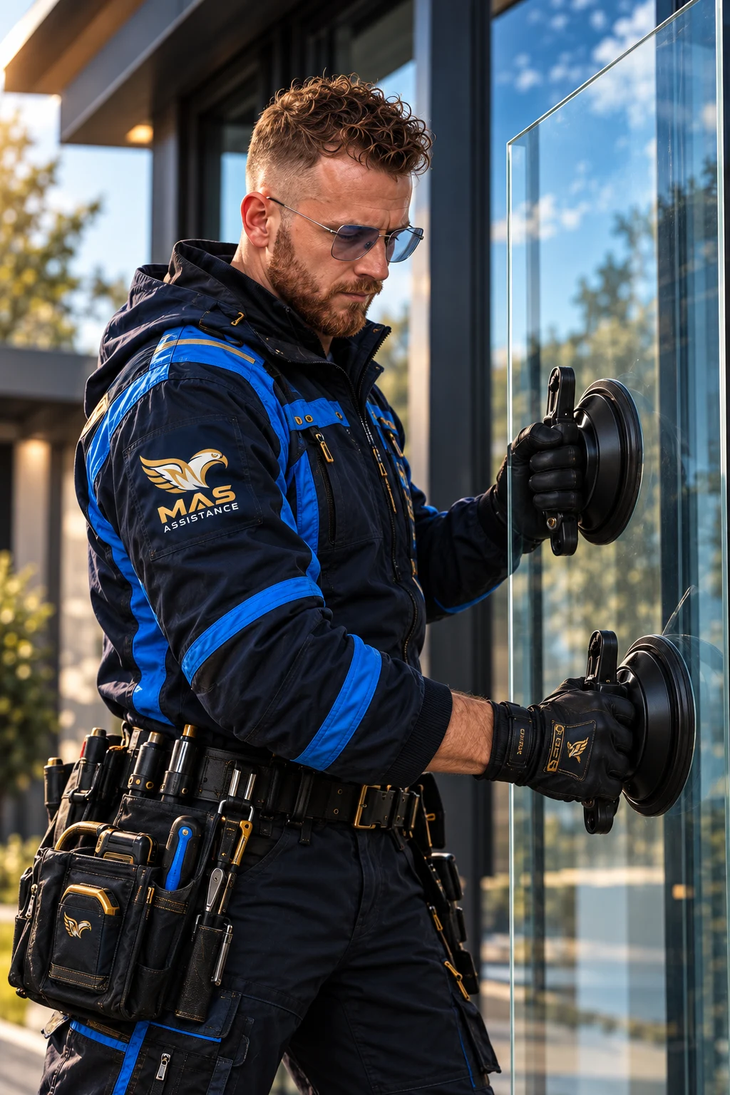 Personnage technicien MAS en intervention de vitrerie